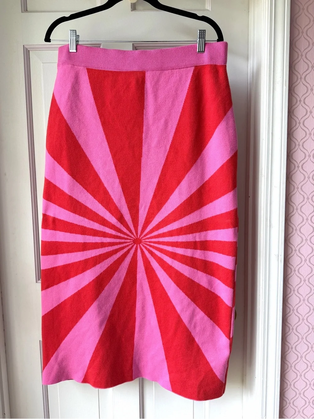 Burnt Toast Bold Spiral Knit Midi Skirt - Pink & Red Size L/XL